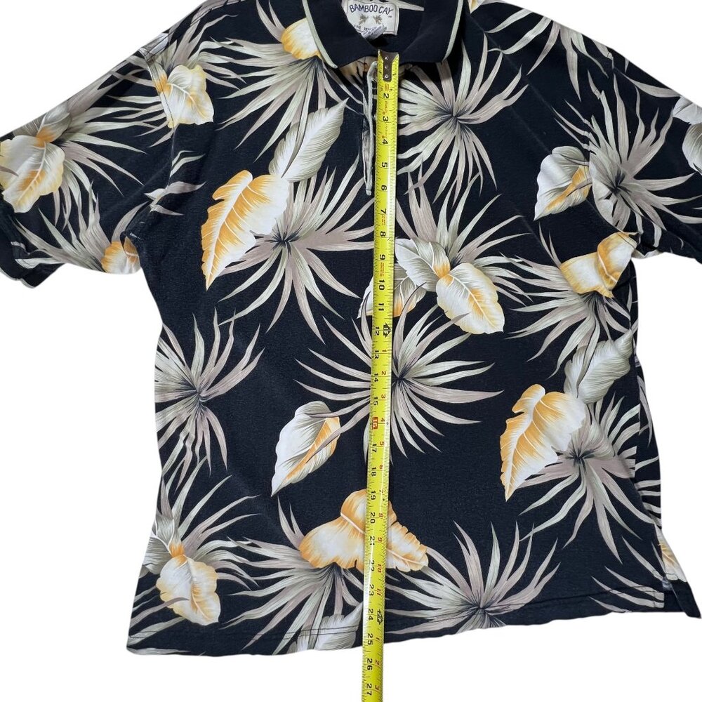 Bamboo Cay Mens Hawaiian Polo Shirt LG Black Tropical Floral Cotton Resortwear - Picture 10 of 10